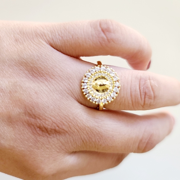 Guadalupe Adjustable Women's Ring. 14K Gold Plated.  New - Picture 5 of 9